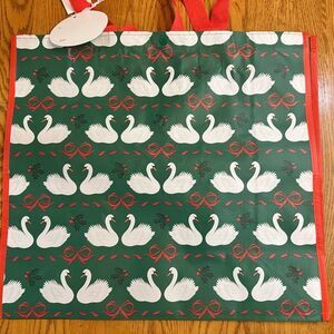 Green Tote Bag with Swan Pattern